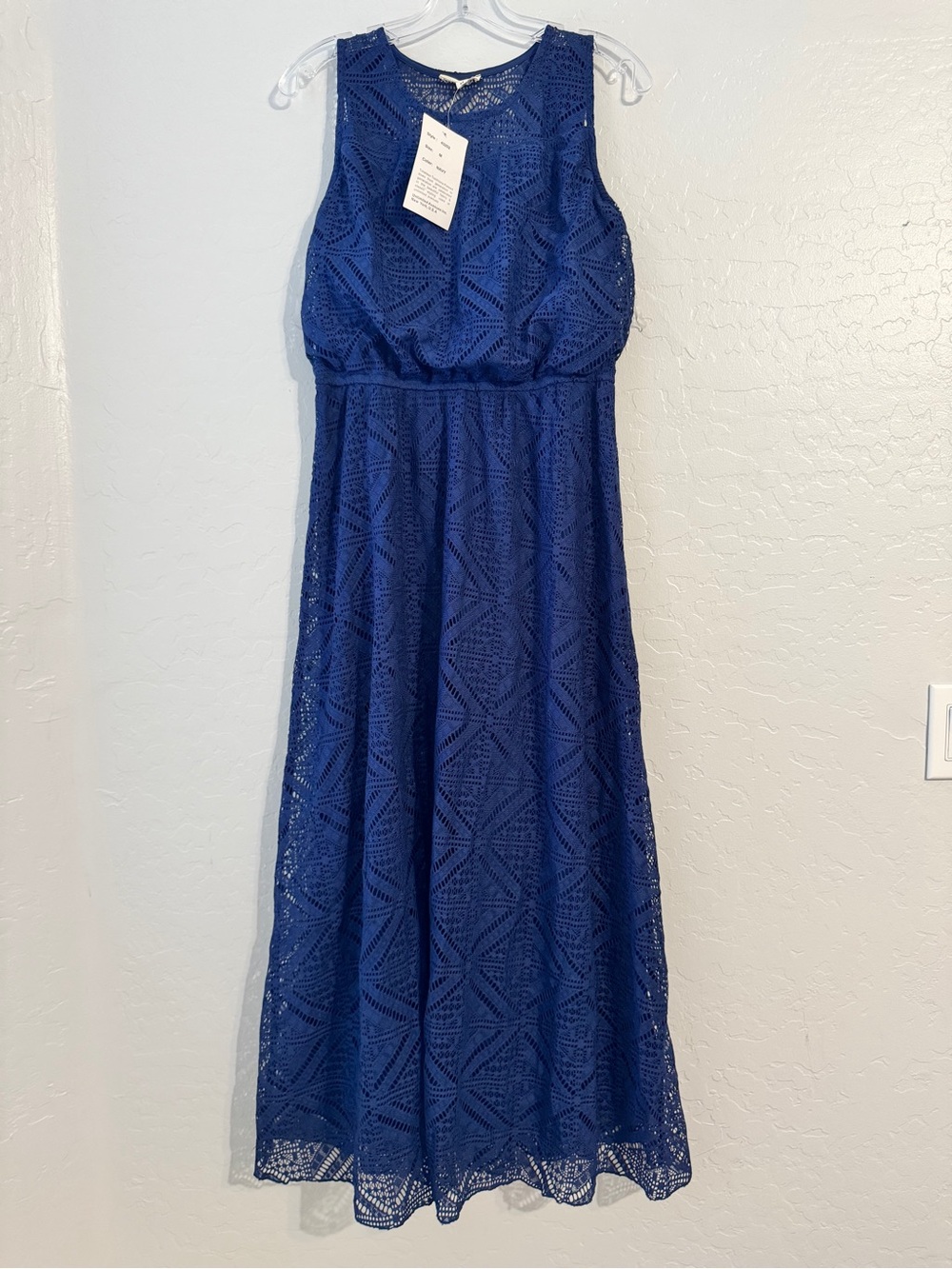 👗NWT Kings Road Navy Geometric Lace Maxi Dress Round Neck Sleeveless Size M